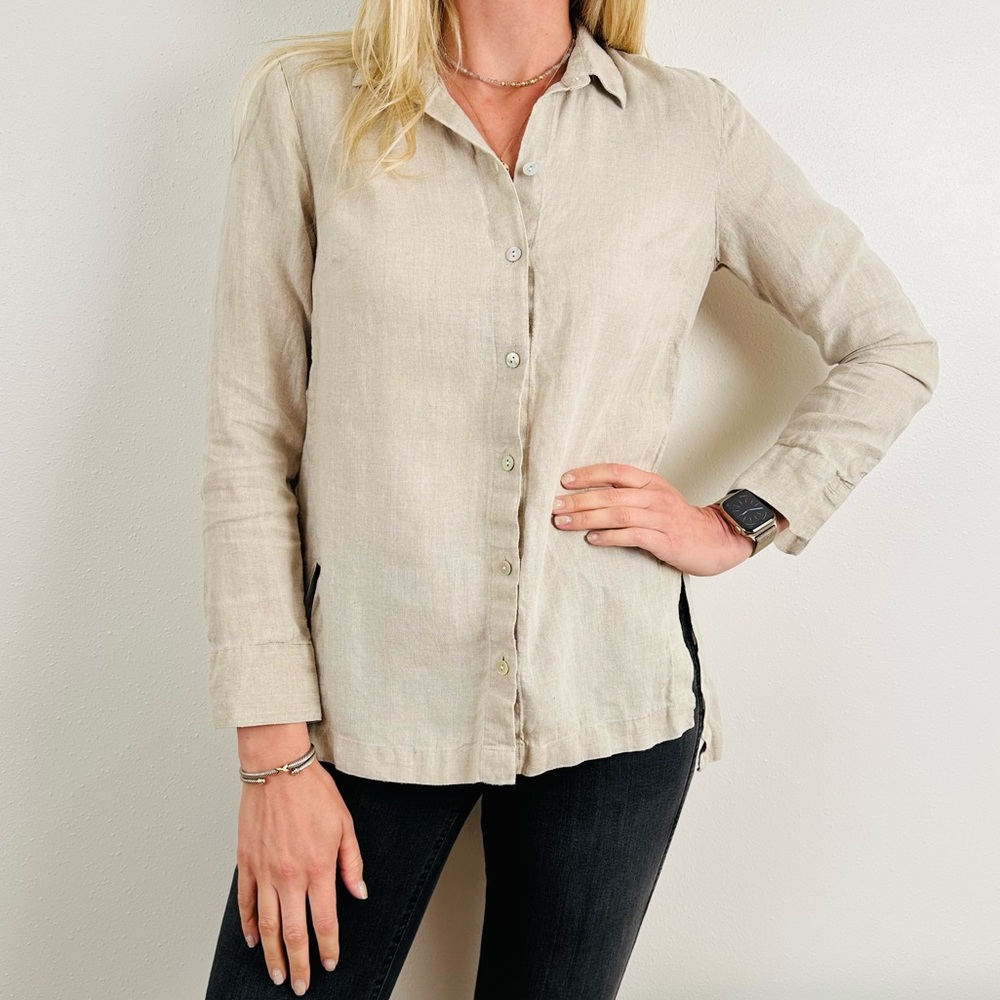 J. Jill Love Linen 100% linen long sleeve button down shirt with side slits - Picture 4 of 9